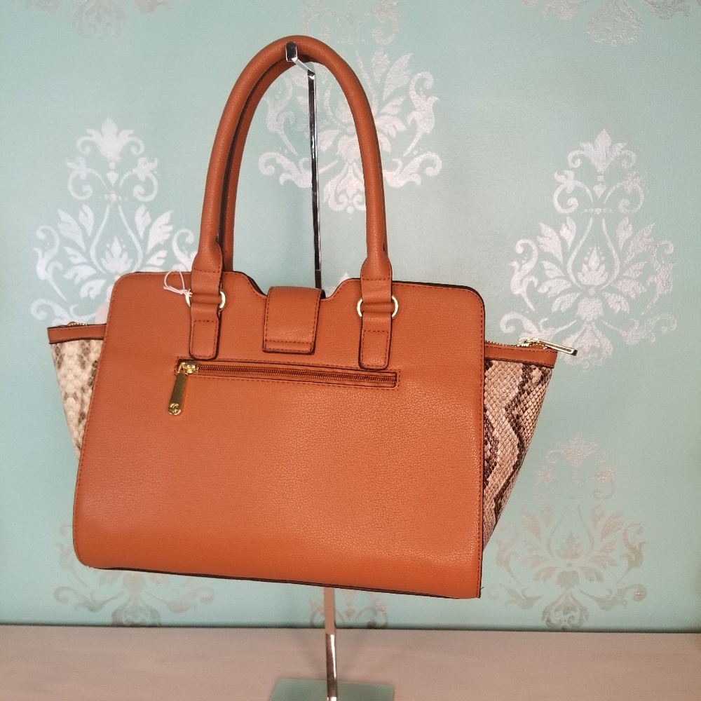 NWT Large Brown and Gold Python Handbag - Picture 4 of 5